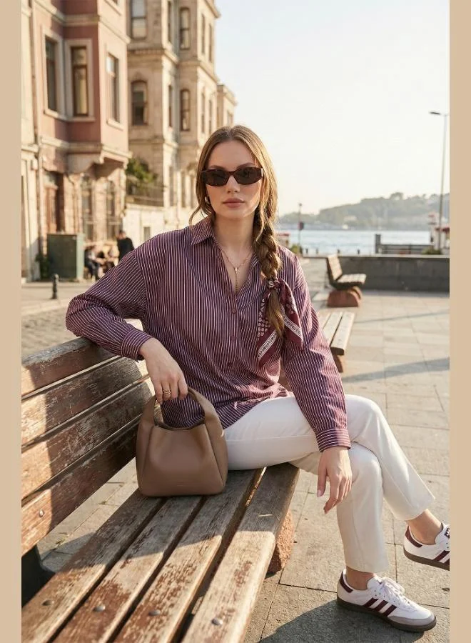 ليلا Lela Striped Oversize Fit Classic Collar Long Sleeve Shirt Women's SHIRT 6925437